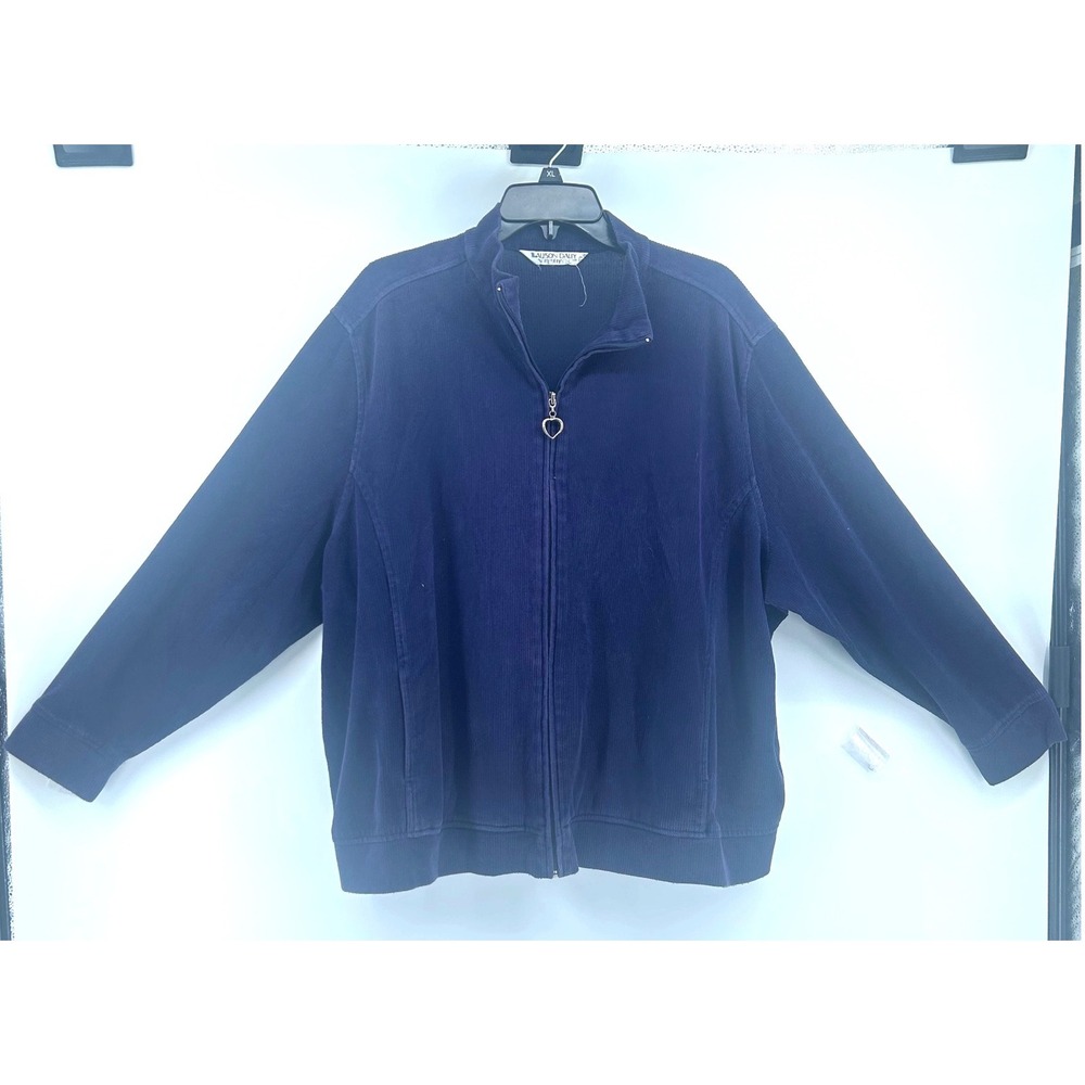 Allison Daley Womens Navy Blue Corduroy Zip Up Jacket Heart Zipper XL